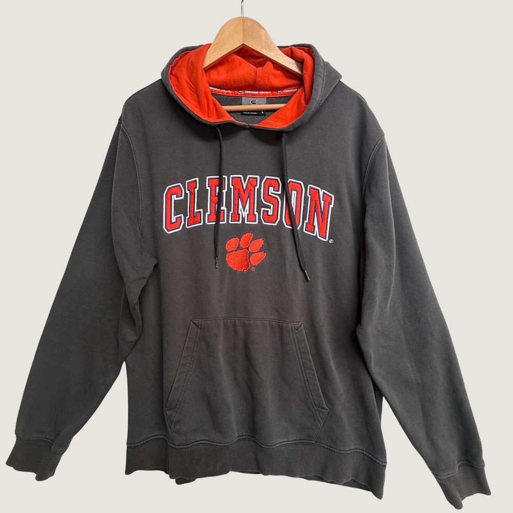 Clemson Tigers Colosseum Hoodie Mens L Gray Orange Embroidered Pullover NCAA